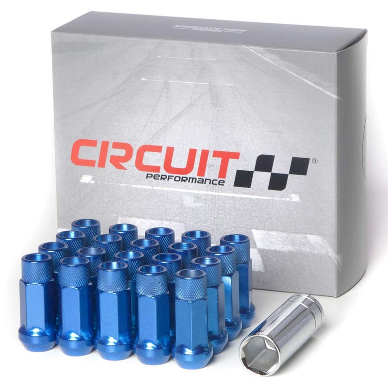 Circuit Performance Forged Steel Extended Open End Hex Lug Nut for Aftermarket Wheels: 12x1.5 Blue - 20 Piece Set + Tool - Image 1